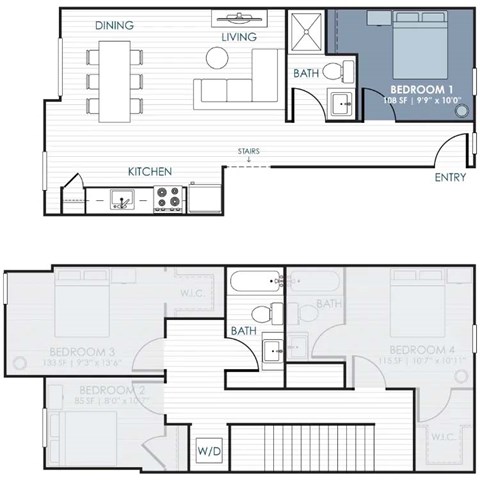 Floor plan for 1 bed, 1 bath, 108 sqft